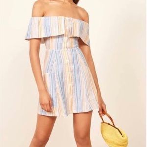 Reformation Marbella Stripe Landy Linen Dress Size 6 Like New